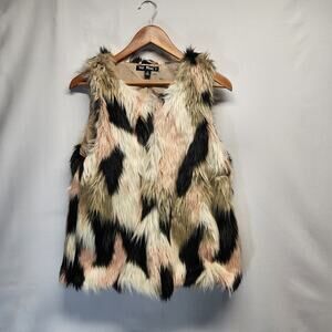 Say What? Faux Fur Vest Women Junior's Size Medium Hook Closure Side Pockets